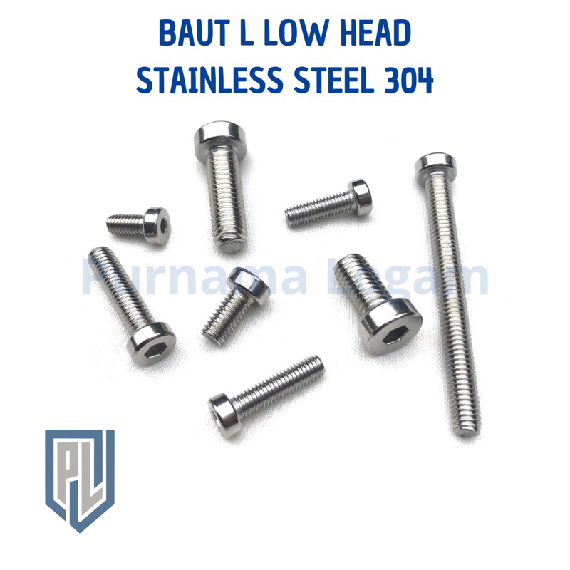 Baut L Low Head M6 x 20 ( Drat 10 Panjang 2 cm ) Stainless Steel 304 A2-70/ Drat 10/ Kunci L4