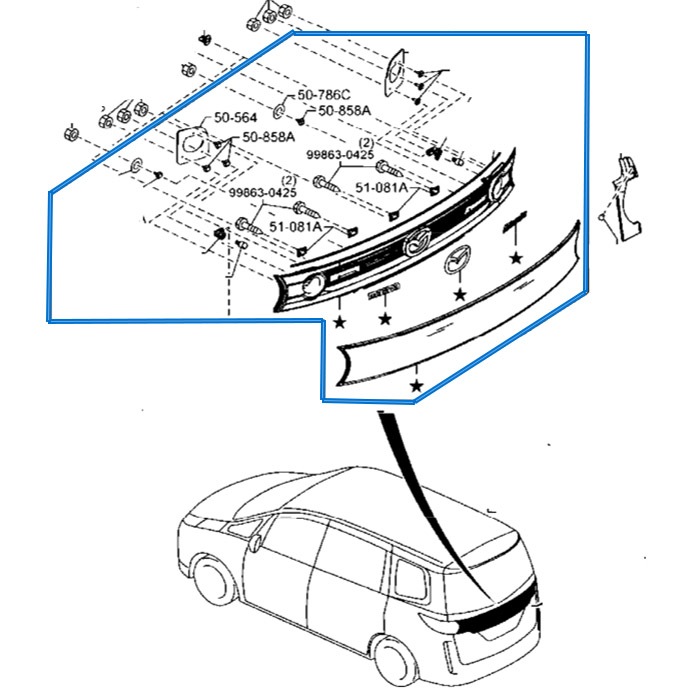 List Chrome Pintu Bagasi Mazda Biante Non Skyactiv Garnish Lift Gate