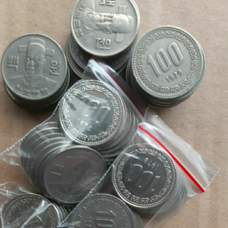 Uang koin korea selatan kuno 100 won tahun 1970 - 1980 an