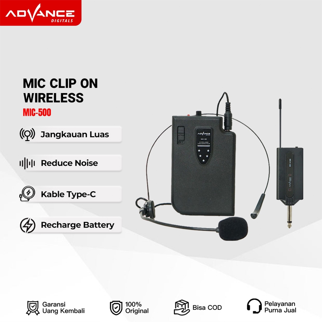 Advance MIC500 Mic Clip On Bando Wireless Bluetooth Youtuber Jangkauan