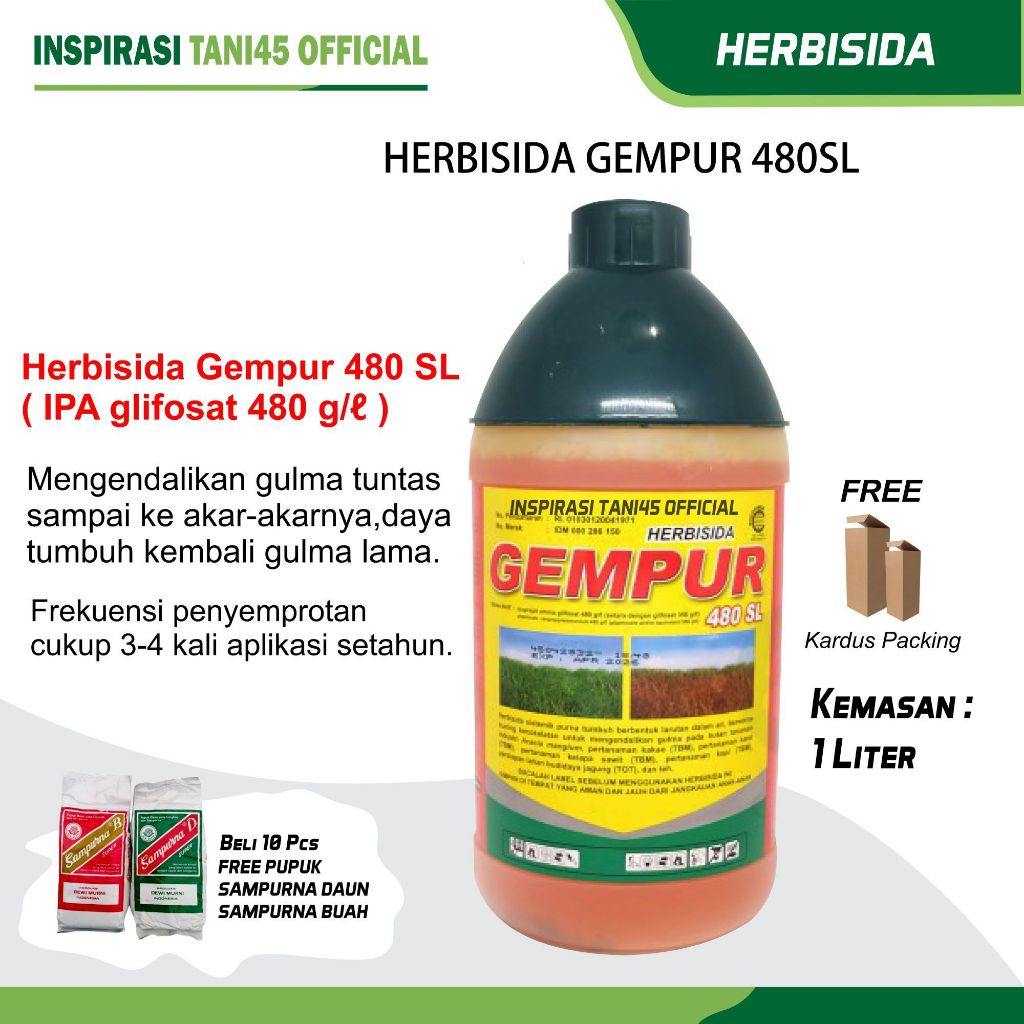 [COD] Gempur 480 SL Herbisida Sistemik 1lt/Herbisida Gempur Kemasan 1 liter/Obat Rumput Liar 1 Liter