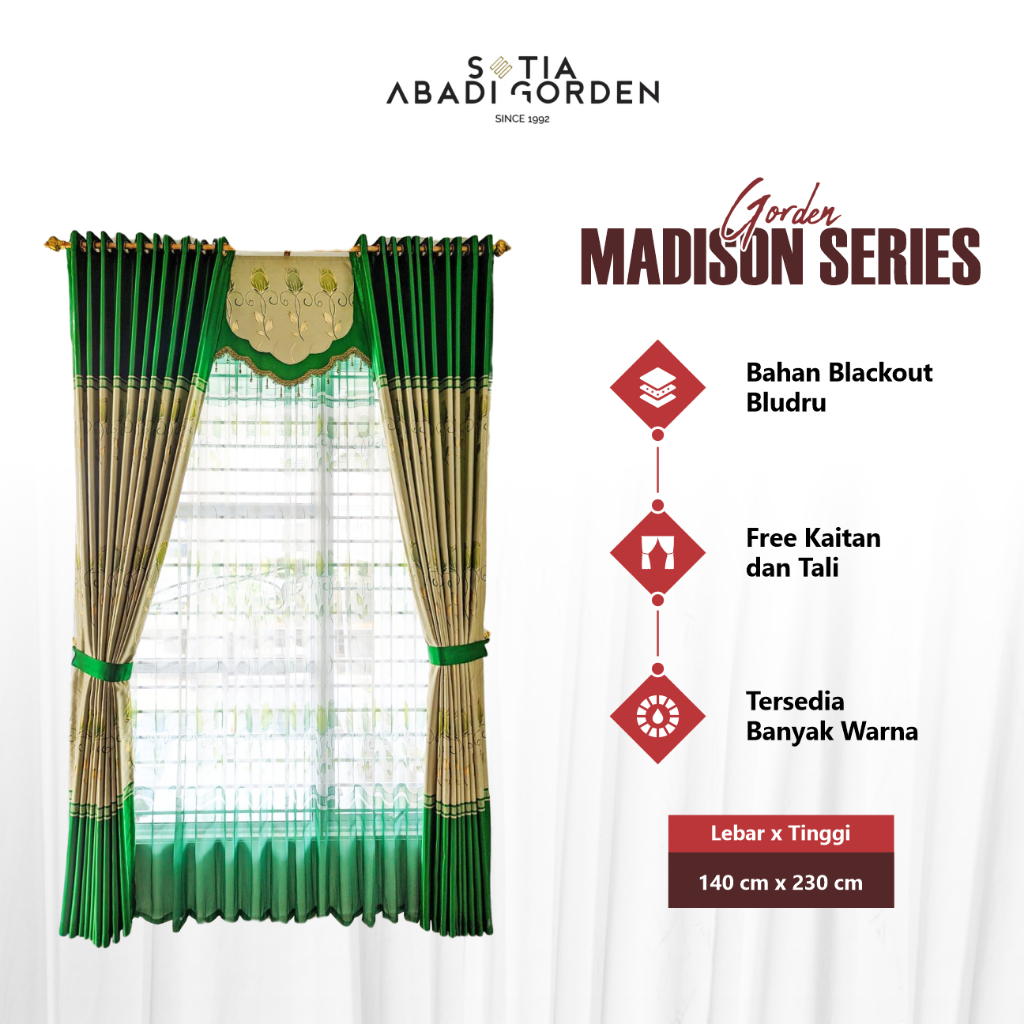 Gorden Blackout Plus Poni Bunga Tulip Madison Series Gordeng Smokering 12 Lubang L 140 Cm x T 230 Cm
