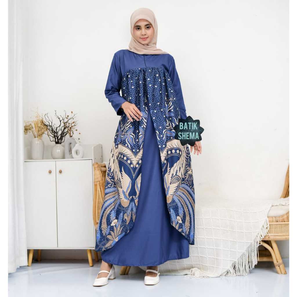 GAMIS BATIK KOMBINASI POLOS WANITA MODERN GAMIS JUMBO GAMIS LEBARAN