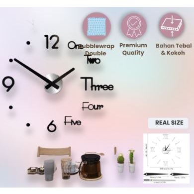 Jam Dinding Ukuran Besar / Jam Dinding Estetik Murah Promo DIY Analog 3D Diameter 40cm
