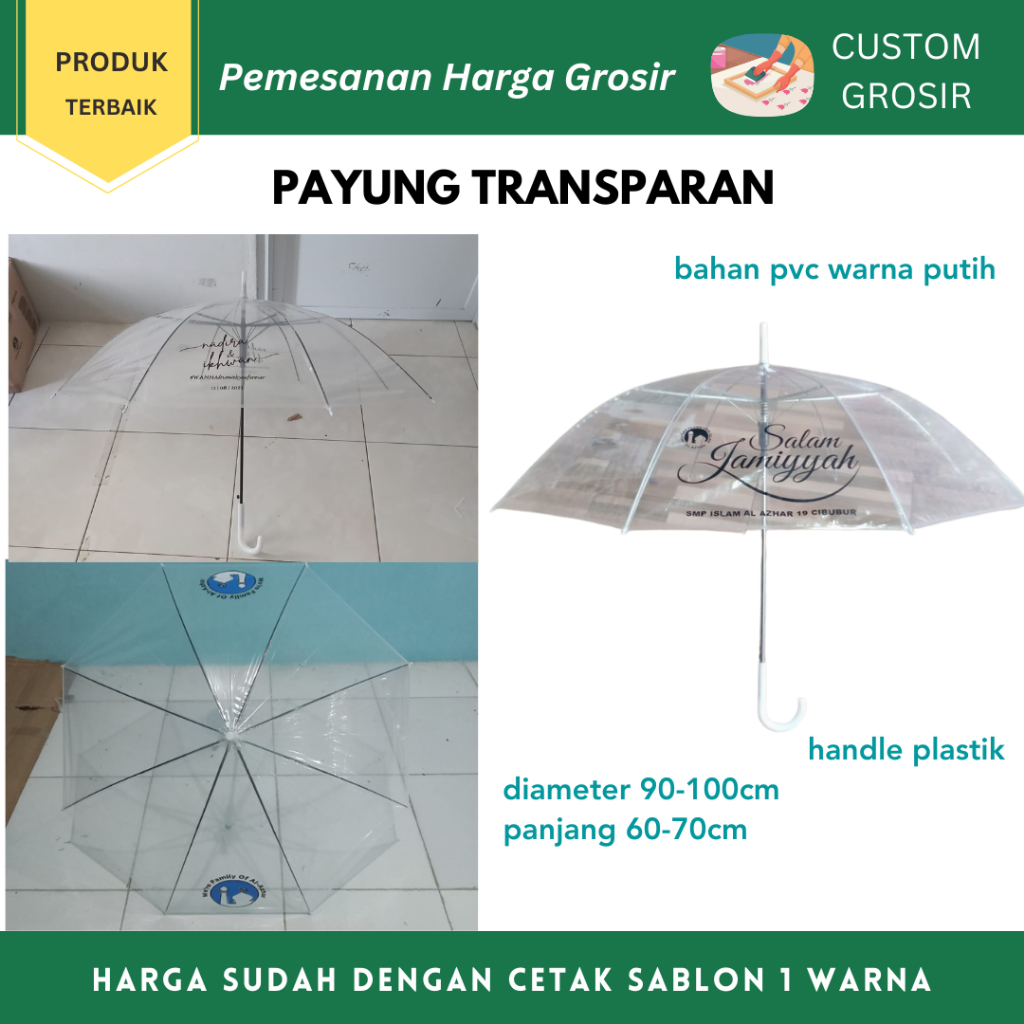 [ payung custom grosir ] payung transparan  sablon 1 warna - promosi souvenir