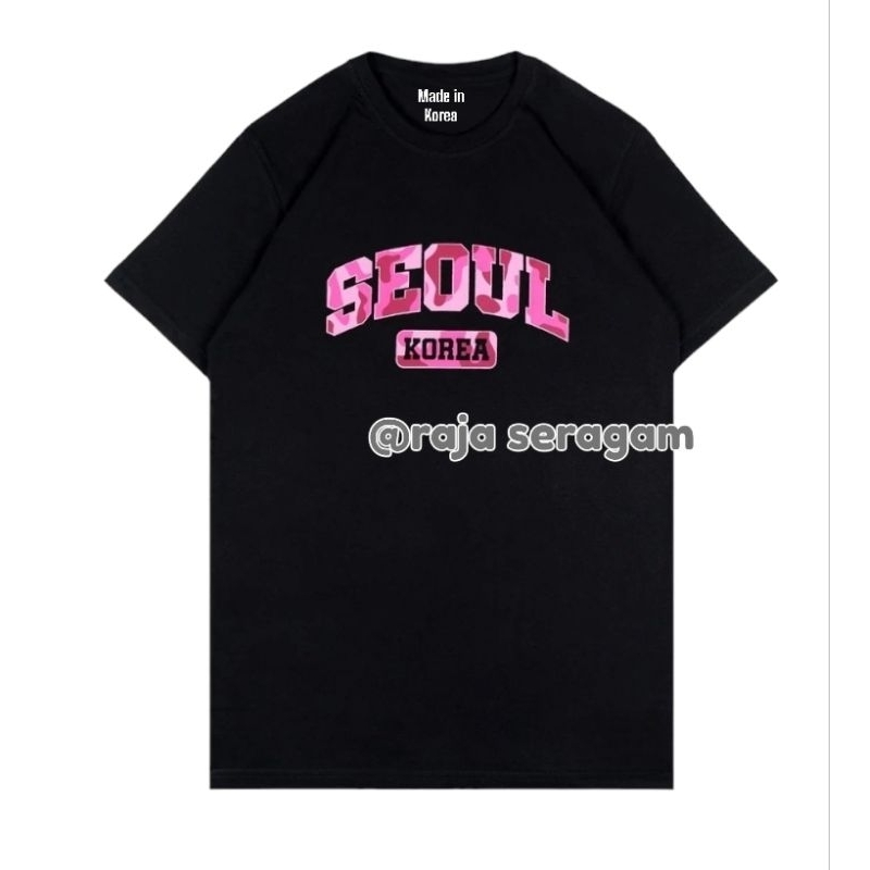 kaos Distro Seoul Korea Baju Oleh oleh Loreng pink / baju made in korea