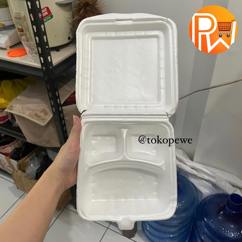 Sterofoam sekat 3 / Styrofoam / Gabus Makanan / Dus Foam / Kotak Tempat Nasi, Mie, Hamburger Sekat &