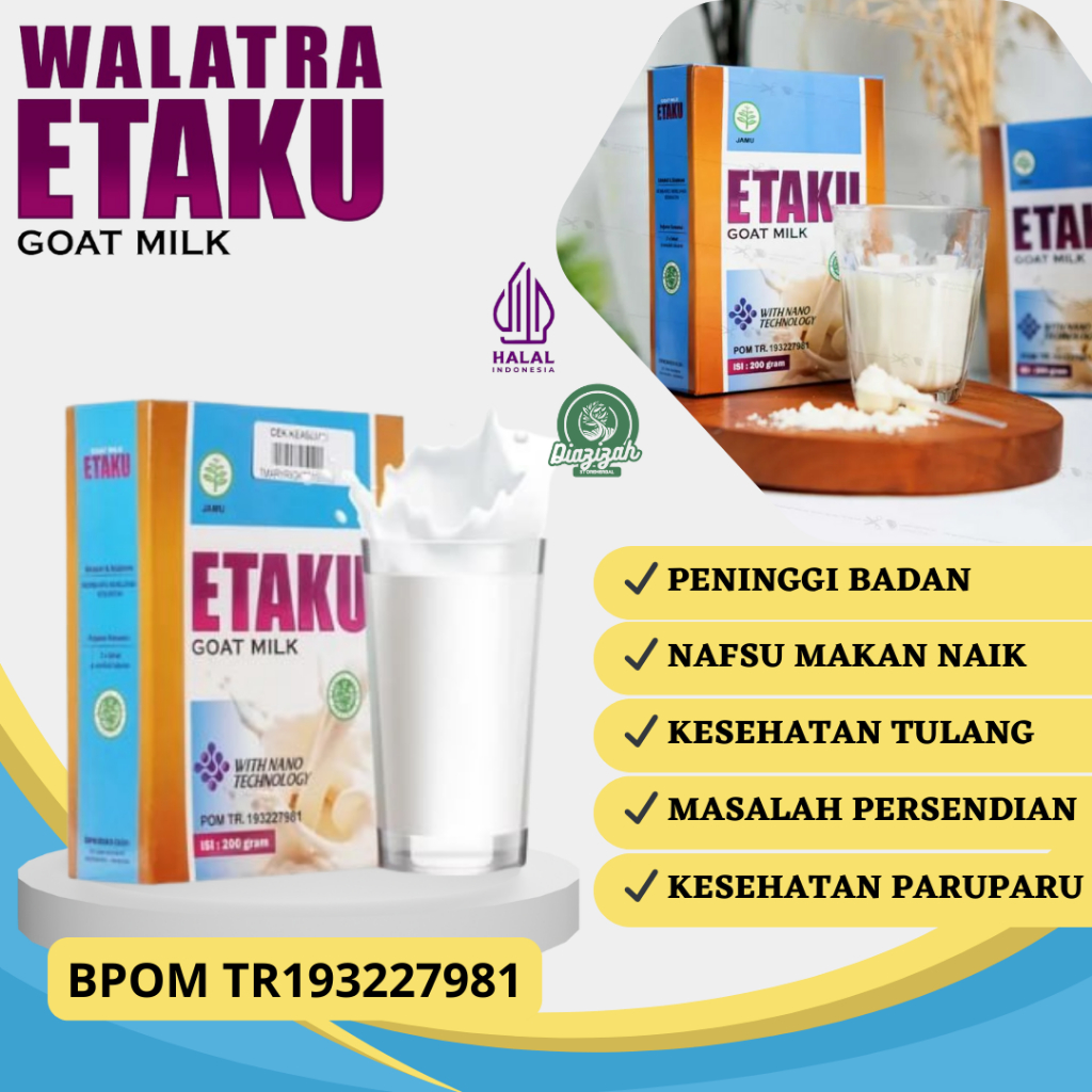 

Susu Kambing Etawa Bubuk Murni, Walatra Etaku Goat Milk Asli 100% Original Susu Untuk Kesehatan Tulang, Susu Peninggi Badan, Susu Untuk Penambah Nafsu Makan, Susu Untuk Masalah Paru Paru, Susu Untuk Masalah Persendian, Susu Untuk Penurun Kolesterol Tinggi