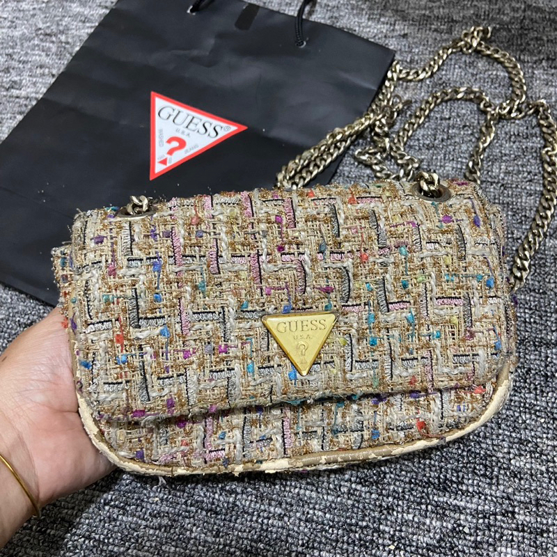 [PRELOVED] Guess Original Cessily Tweed Convertible Mini Bag | Tas guess shoulder / slingbag / cross