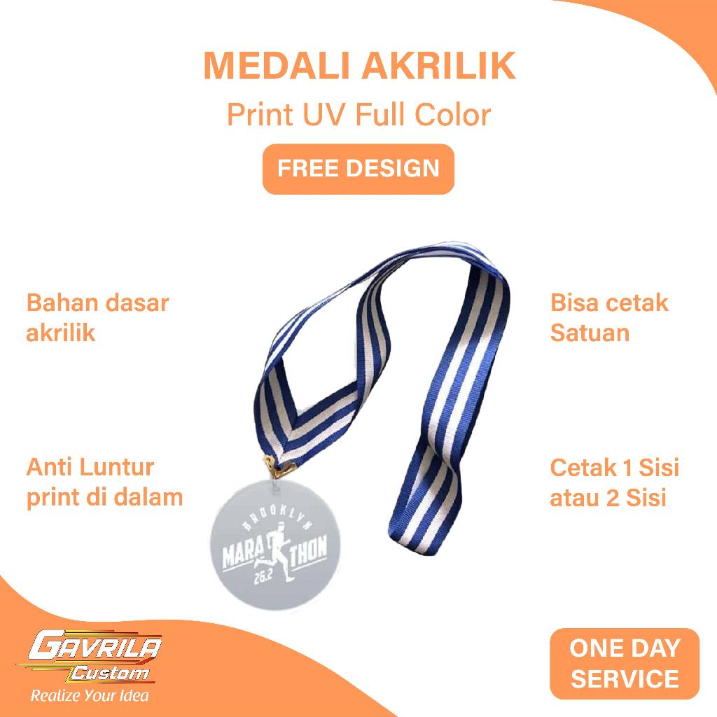 

Custom Medali Akrilik Print UV Ukuran 7 x 7 Cm 1 Sisi Murah