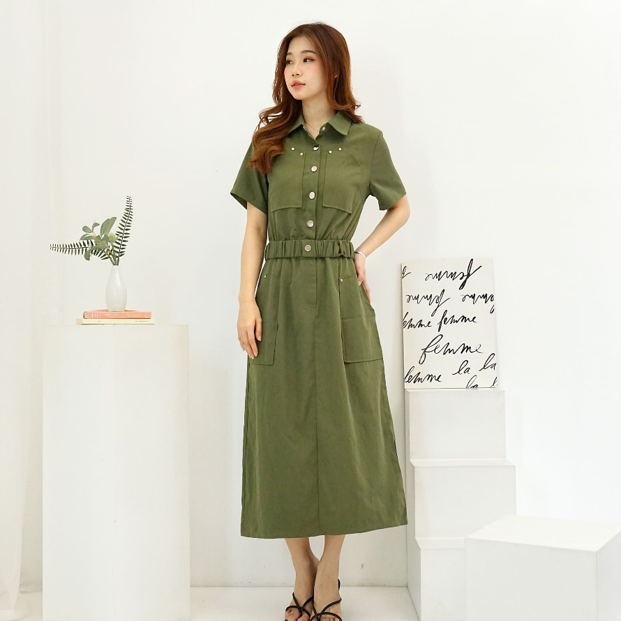Helen Long Dress Woman / Dress lengan pendek wanita  / Office Style / Terusan Formal non Formal