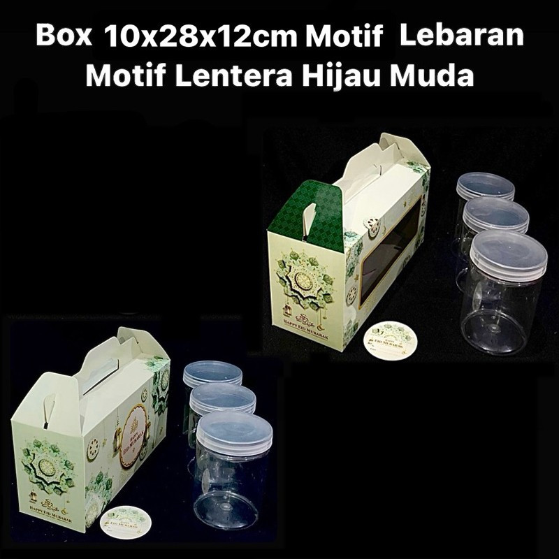

( 5pcs ) Box Jinjing isi 3 Toples Jar 600ml Dus Kue Kering Hampers Parcel Lebaran Idul Fitri Eid Mubarak