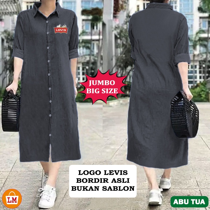 COD LM 16353 16356 Baju Tunik Wanita Motif Lucu Bordir Asli LONG TUNIC JEANS  DENIM BIG SIZE JUMBO S