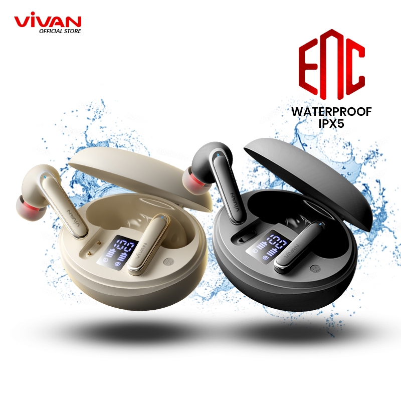 VIVAN T330 TWS Liberty Dual ENC Headset Bluetooth 5.3 Playtime 50 Jam IPX5 LED Display Baterai Garan