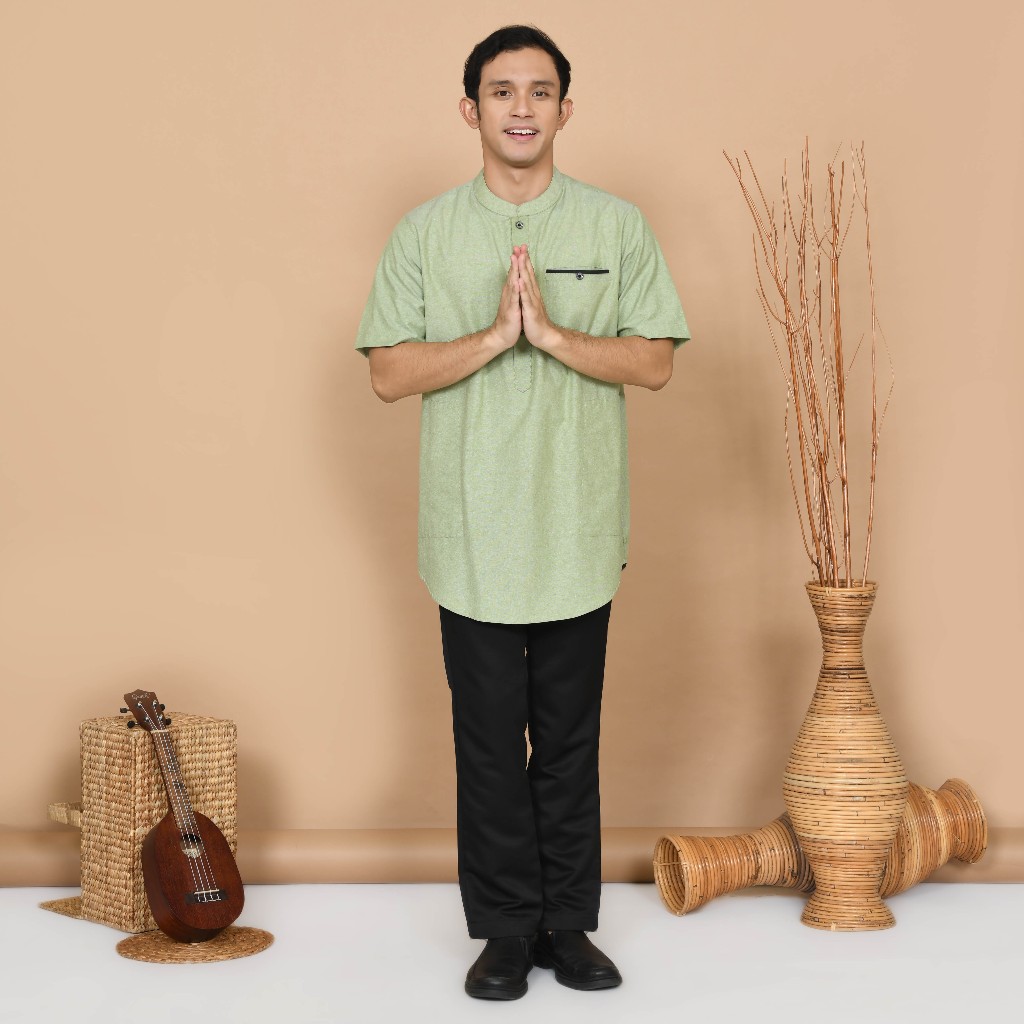 Baju Koko Pria Muslim Warna Sage