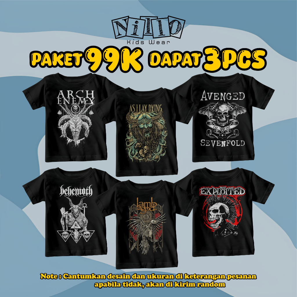 Kaos Anak Metal | Kaos Anak Rock | Kaos Anak 1 - 12 Tahun | Kaos Anak Laki-laki | Kaos Anak Perempua