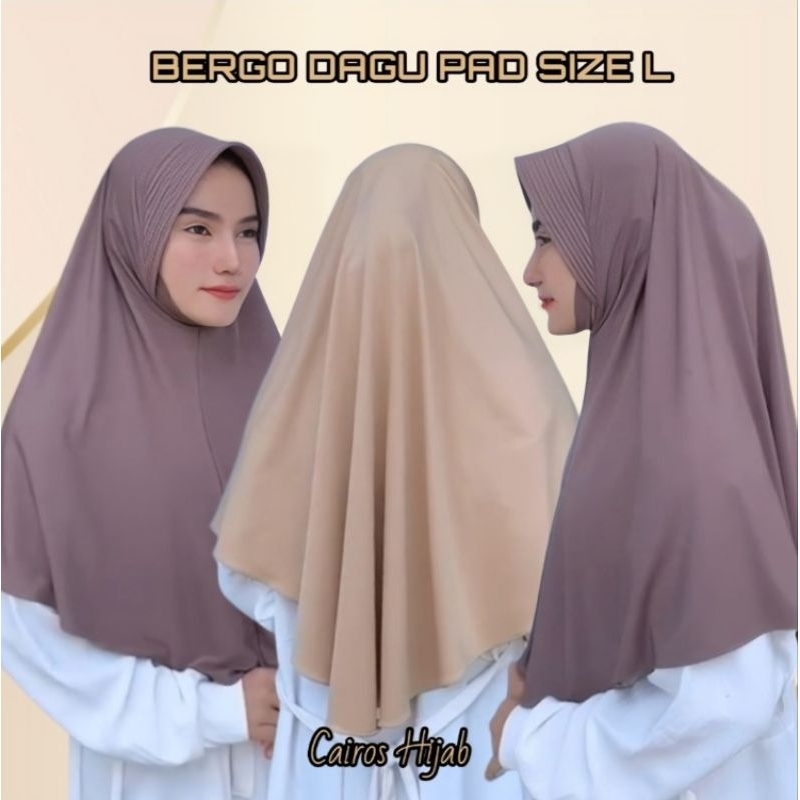 HIJAB INSTAN BERGO DAGU PAD SIZE L / JILBAB INSTAN / JILBAB DAGU PET / JILBAB JERSEY