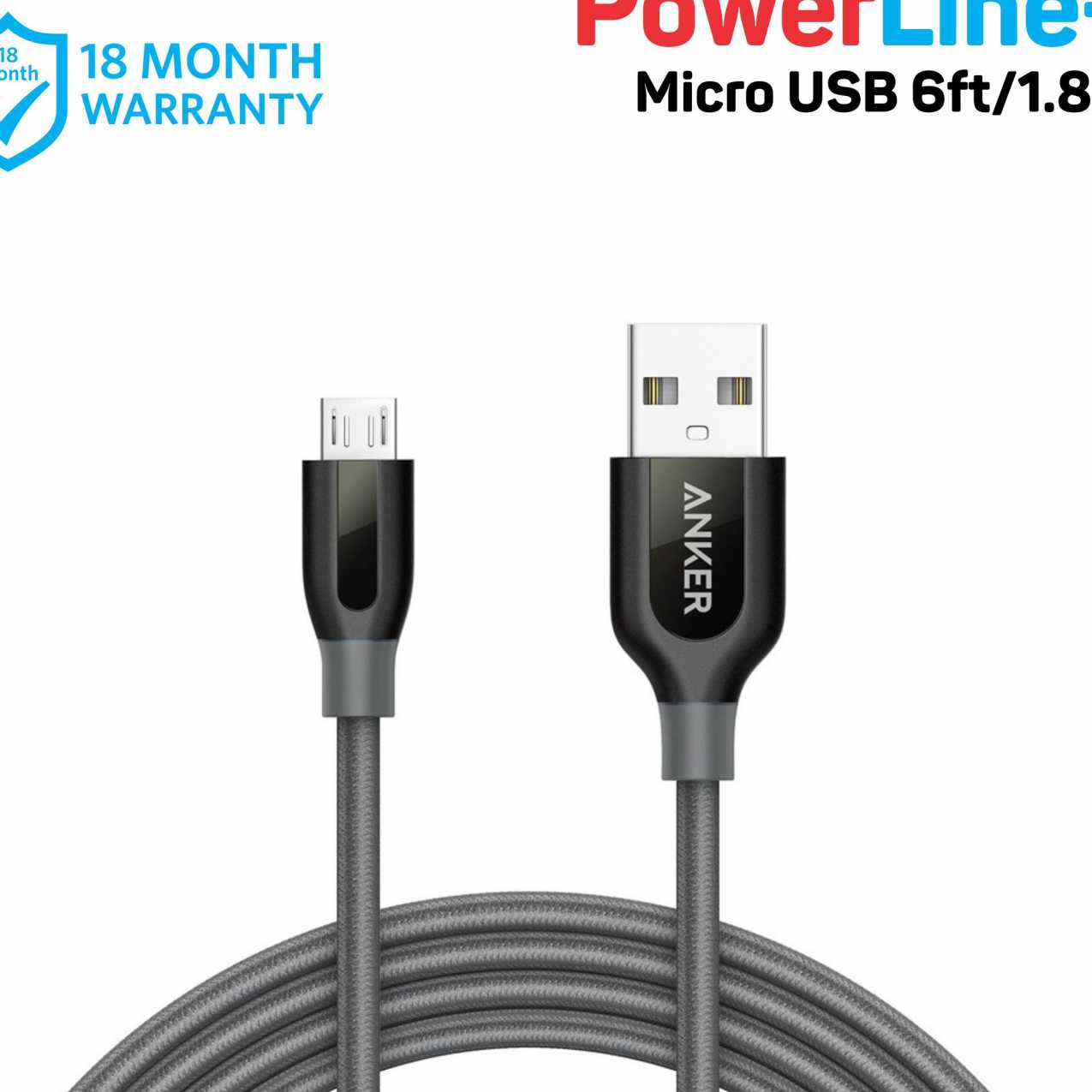 Dahsyat Anker PowerLine Micro USB Cable 6ft18m  Gray A8143HA1Anker PowerLine Micro USB Cable 6ft18m 