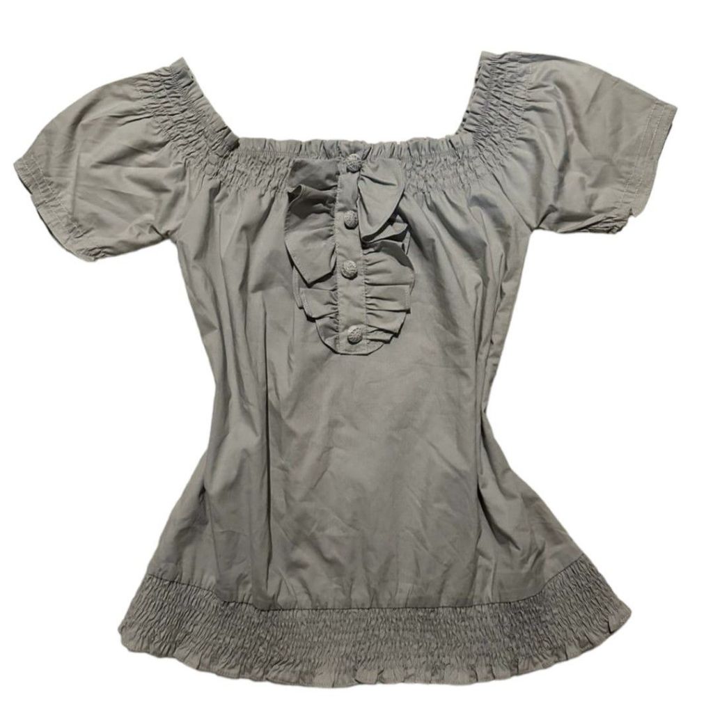 Puffy Milkmaid Smocked Shortsleeve Top | Atasan lengan pendek blus blouse squareneck leher Kotak baw