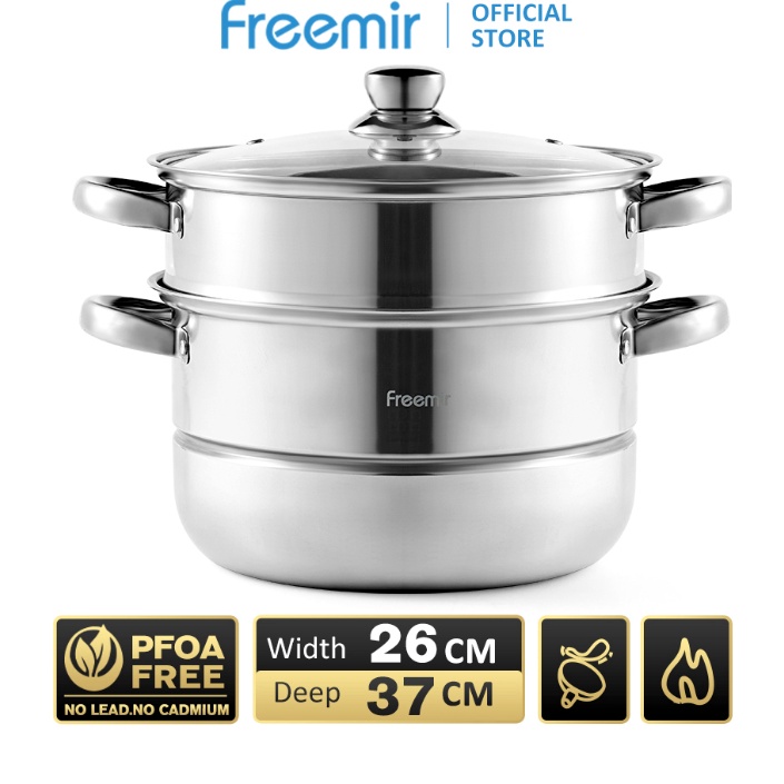 Top Produk  SPECIAL FREE GELAS 4PCS FREEMIR PANCI KUKUS 2 SUSUN 26 CM TUTUP KACA KUKUSAN STAINLESS S