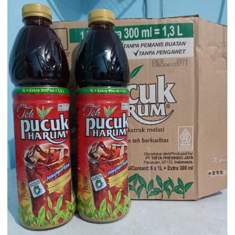 Teh Pucuk Harum 1 Liter 300ml 1.3 L Per Dus isi 6 Botol | 1.300 1300 Liter | Karton | Dusan | Kartonan