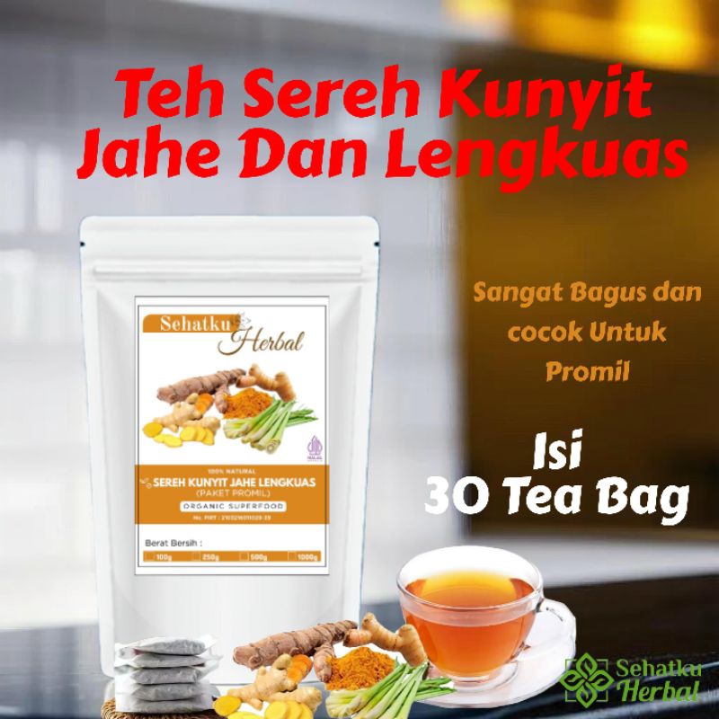 

TEH PROMIL/ Teh untuk Promil Teh Detox PCOS : Teh Sereh Kunyit jahe dan Lengkuas isi 30 tea bag
