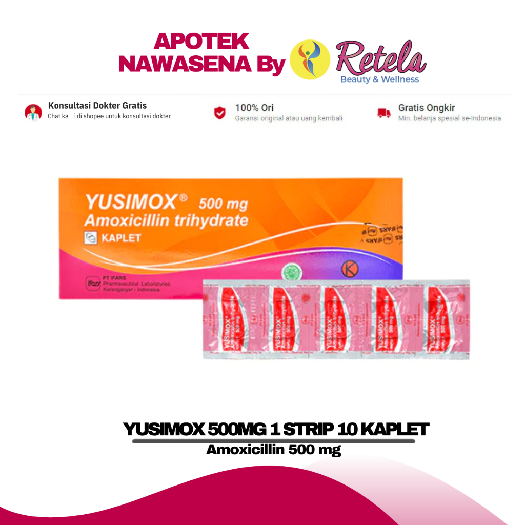 YUSIMOX 500MG 1 STRIP ISI 10 KAPLET ( AMOXICILLIN 500 MG )