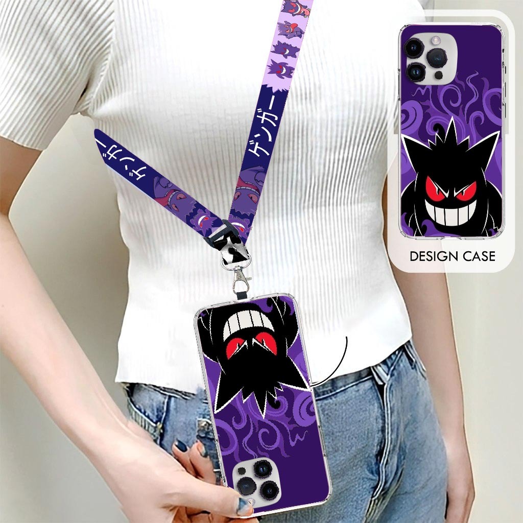 [SOFTCASE SET] Pokemon Gengar Case Tali Lanyard Gantungan Handphone a15 a16 a54 a74 a76 a96 a57 y12 