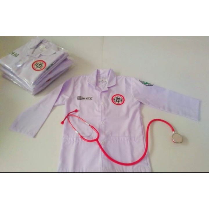 Jas Dokter Anak Putih + Stetoskop /Baju Dokter Anak/Baju Profesi Anak