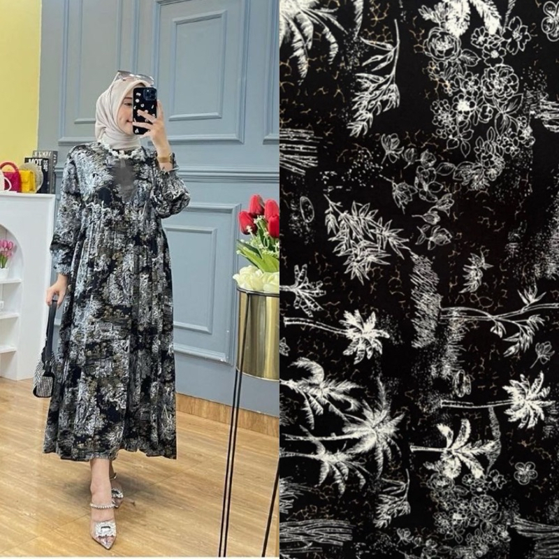 MIDI DRESS WANITA RAYON  / GAMIS RAYON ADEM BUMIL BUSUI FRIENDLY JUMBO-Pohon Hitam