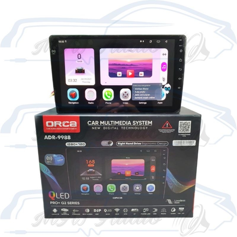 Head Unit Android Orca ADR-9988 PRO+ GEN 2 RAM 6/256GB Layar QLED