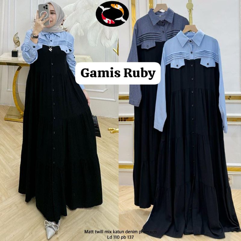 GAMIS RUBY DENIM KOMBINASI MODEL TERBARU SUPER MEWAH/GAMIS WANITA IMPORT PREMIUM