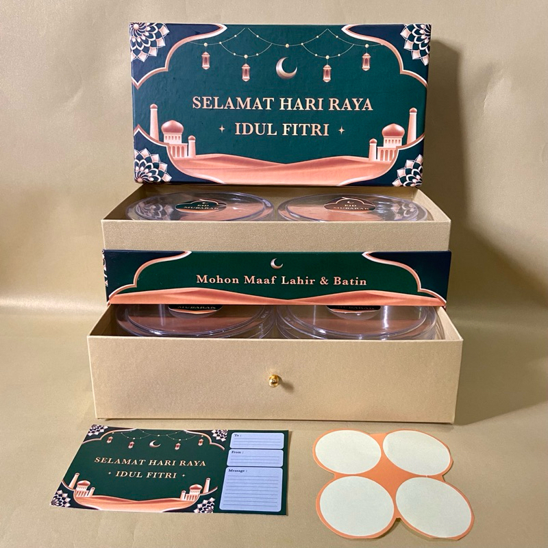 

hardbox idul fitri kue kering toples bulat tutup lepas sekat / kotak box hampers Lebaran / Kotak kue isi 4