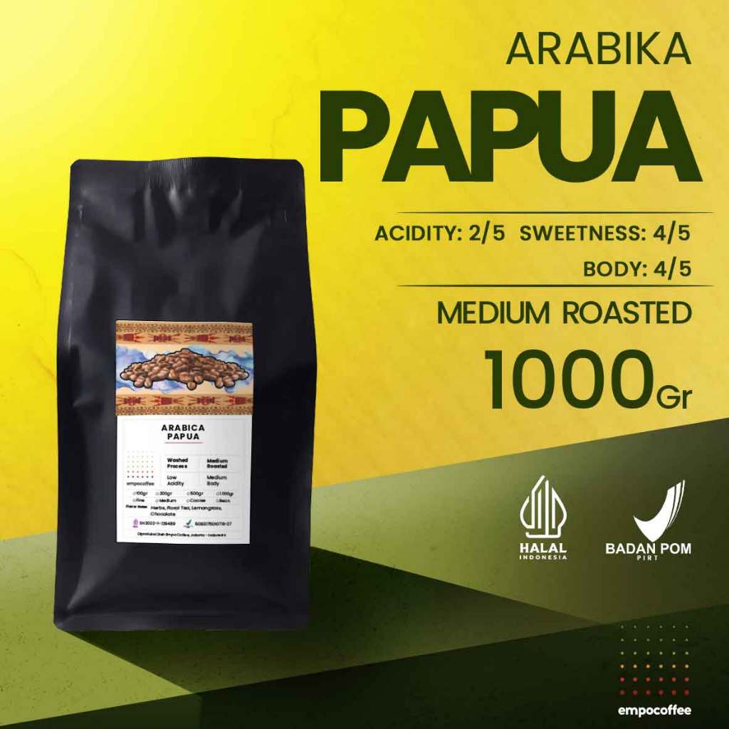

Empo Coffee Biji Kopi Bubuk Arabika Papua Wamena Arabica Coffee Roast Bean Coffe Roasted Beans 1Kg