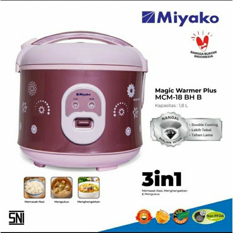 Miyako MCM-18 BH Berlian Hitam Magic Com Warmer Plus 1.8 L Rice Cooker Penanak Nasi Garansi Resmi