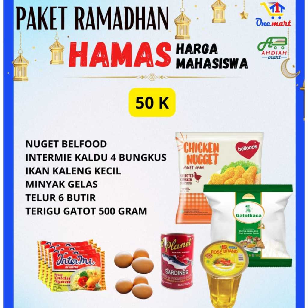 

Paket Sembako Murah 50k (Nugget, Mie, Sarden, Minyak, Telur, Terigu)