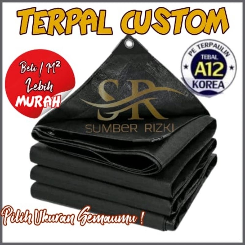 TERPAL KOREA A12 HITAM BLACK TEBAL DAN KUAT bisa costum berbagai ukuran 4x4 5x5 3x3 2x3 4x5 4x6