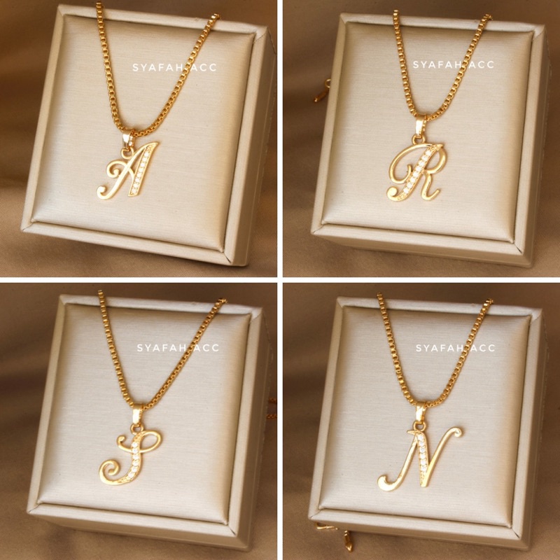 HOT Product Kalung Huruf Inisial Nama Lapis Emas set kalung dan bandul huruf