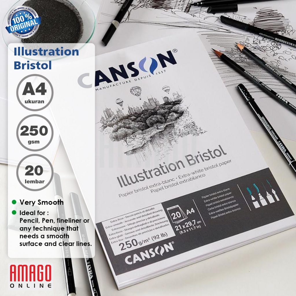 

Buku CANSON Illustration Bristol A4 - 20 sheets 250 gsm Pad - 200457120