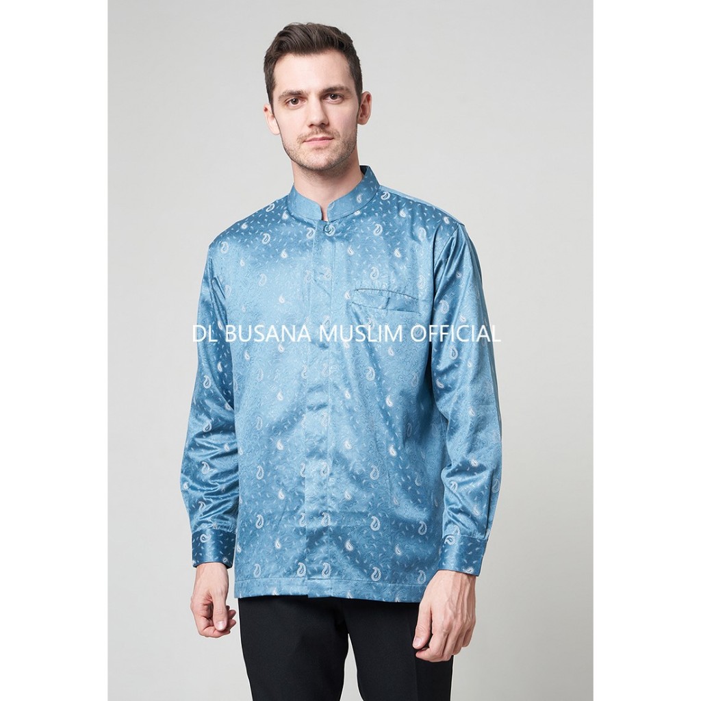 Kemeja KOKO Warna BIRU TOSCA, DL Busana Muslim,Baju Koko DL, Kemeja Koko Pria DL, Baju Muslim Pria,B