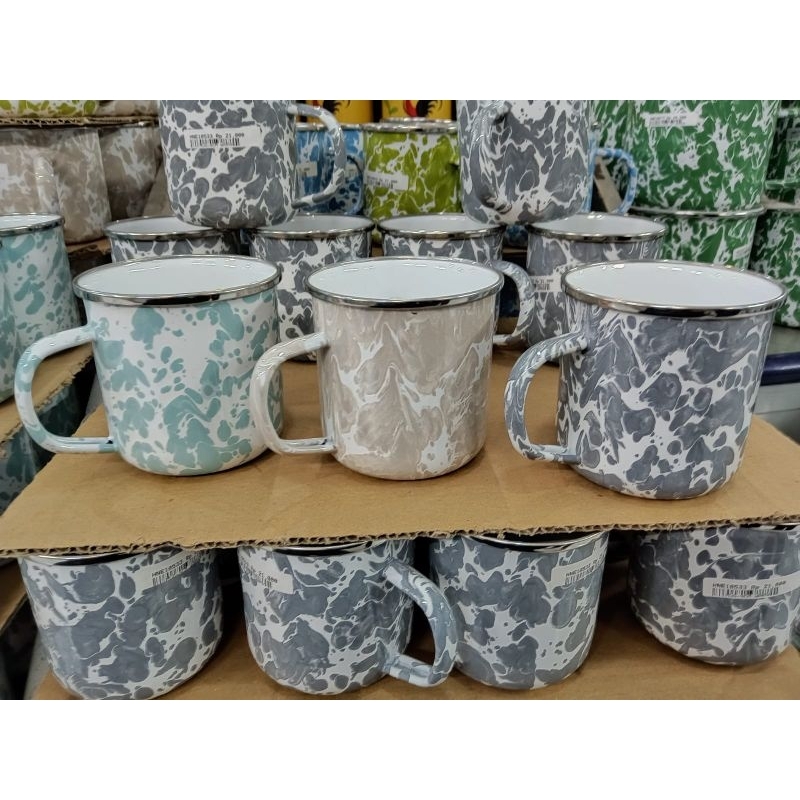 Gelas mug seng enamel motif blirik jadul cangkir gelas minum gelas gagang kado hampers lebaran
