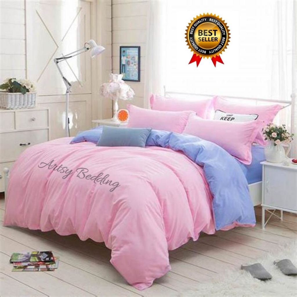 Bedcover + Sprei Set Two Tone 180x200 160x200 120x200 Bolak Balik Dua Warna Terlaris