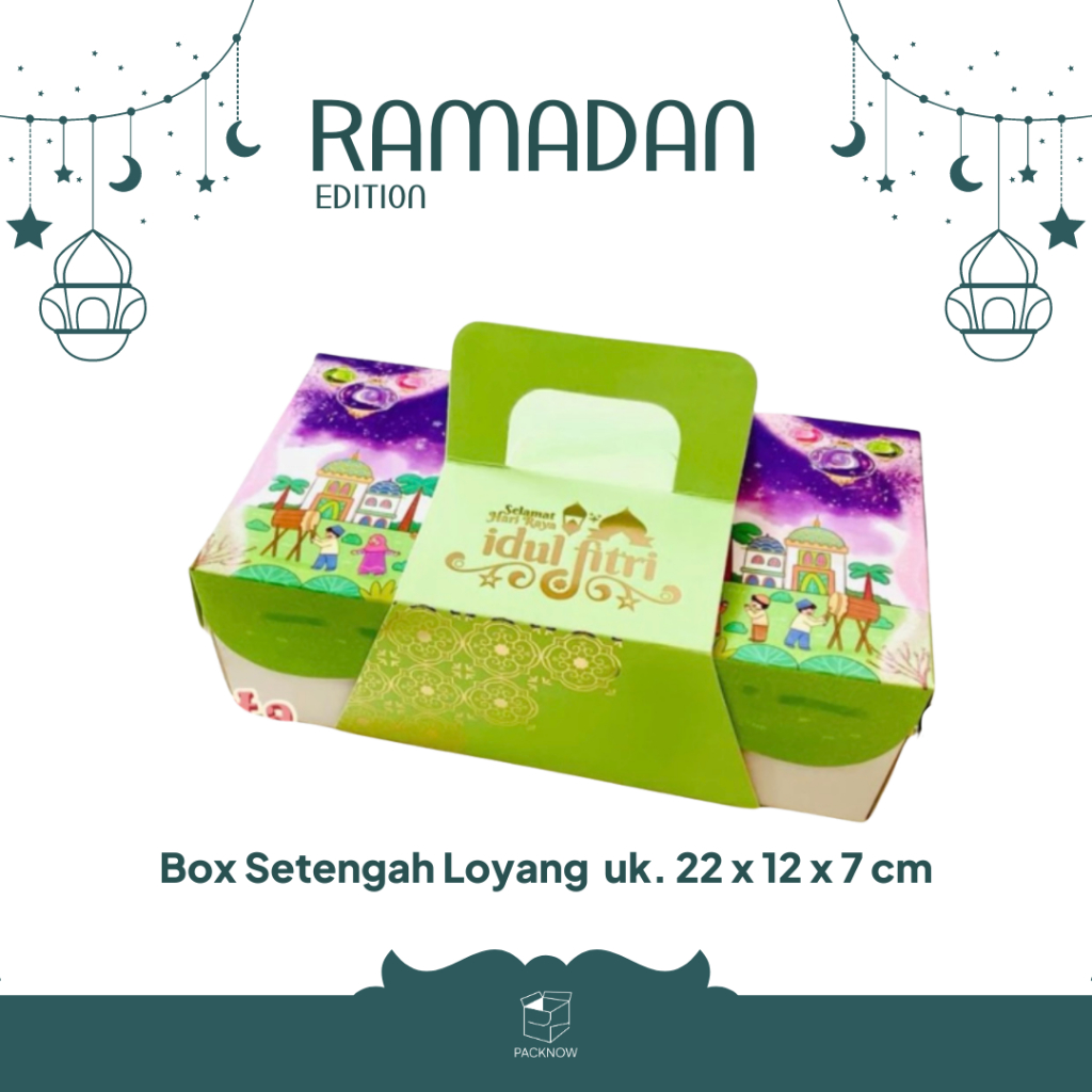 

BOX RAMADAN LEBARAN KARDUS SETENGAH LOYANG BOLU 22 X 12 X 7 / BOX LAPIS LEGIT