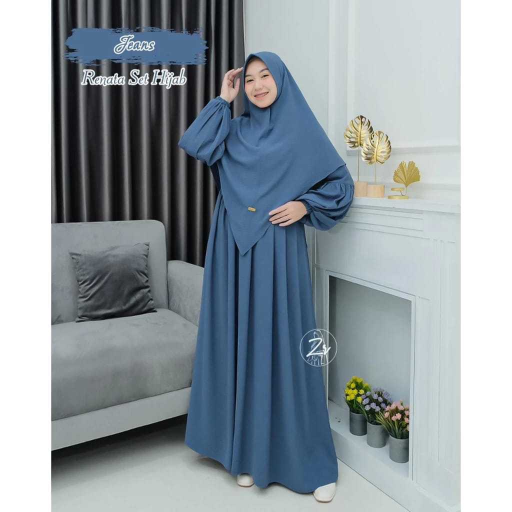 RENATA DRESS WANITA SET HIJAB CRINKEL PREMIUM DRESS LEBARAN HIJAB MEWAH TERLARIS