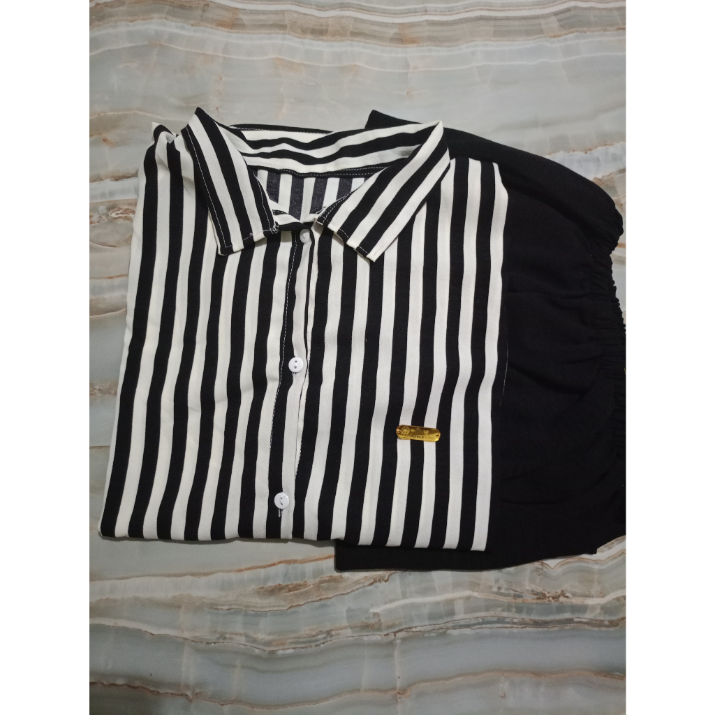 Setelan Crinkle Airflow Salur Garis // One Set Crinkle Wanita Terlaris / Setelan Wanita Baju Dan Cel