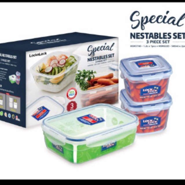 Nestables set HSM3740  isi 3 lock n lock toples wadah kedap original