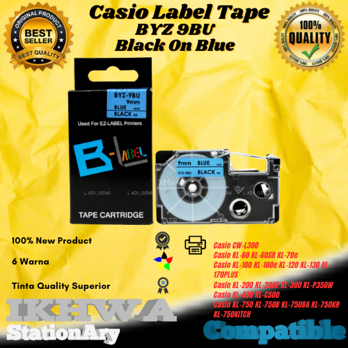 

Compatible Label Tape Casio BYZ 9BU Black On Blue