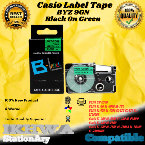 

Compatible Label Tape Casio BYZ 9GN Black On Green