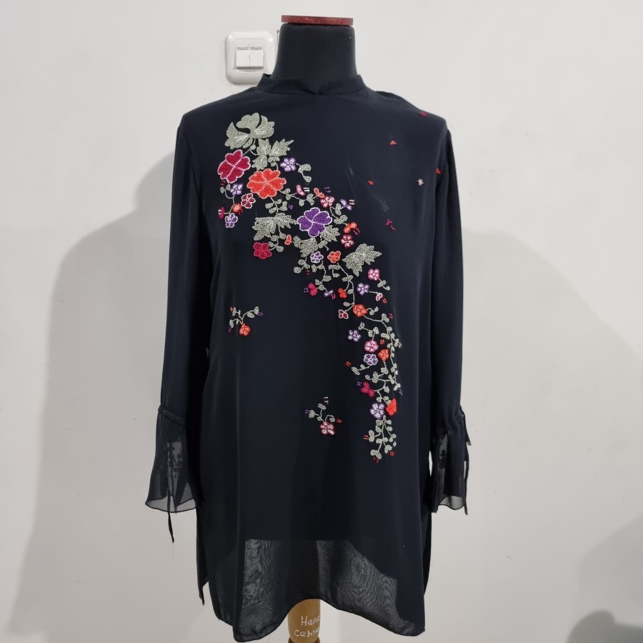 Baju Blus Atasan Wanita Murah Hitam Motif Batik Ukuran XL Baju Lebaran Baju Kerja
