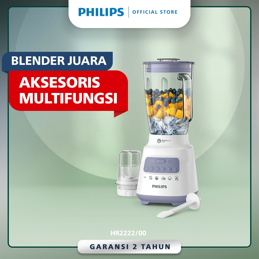 Philips Blender 5000 Series HR2222/00- Jar Kaca 2 L - Aksesoris Multifungsi -Dry Mill- Problend Crush Technology  - Mudah dibersihkan - Lavender